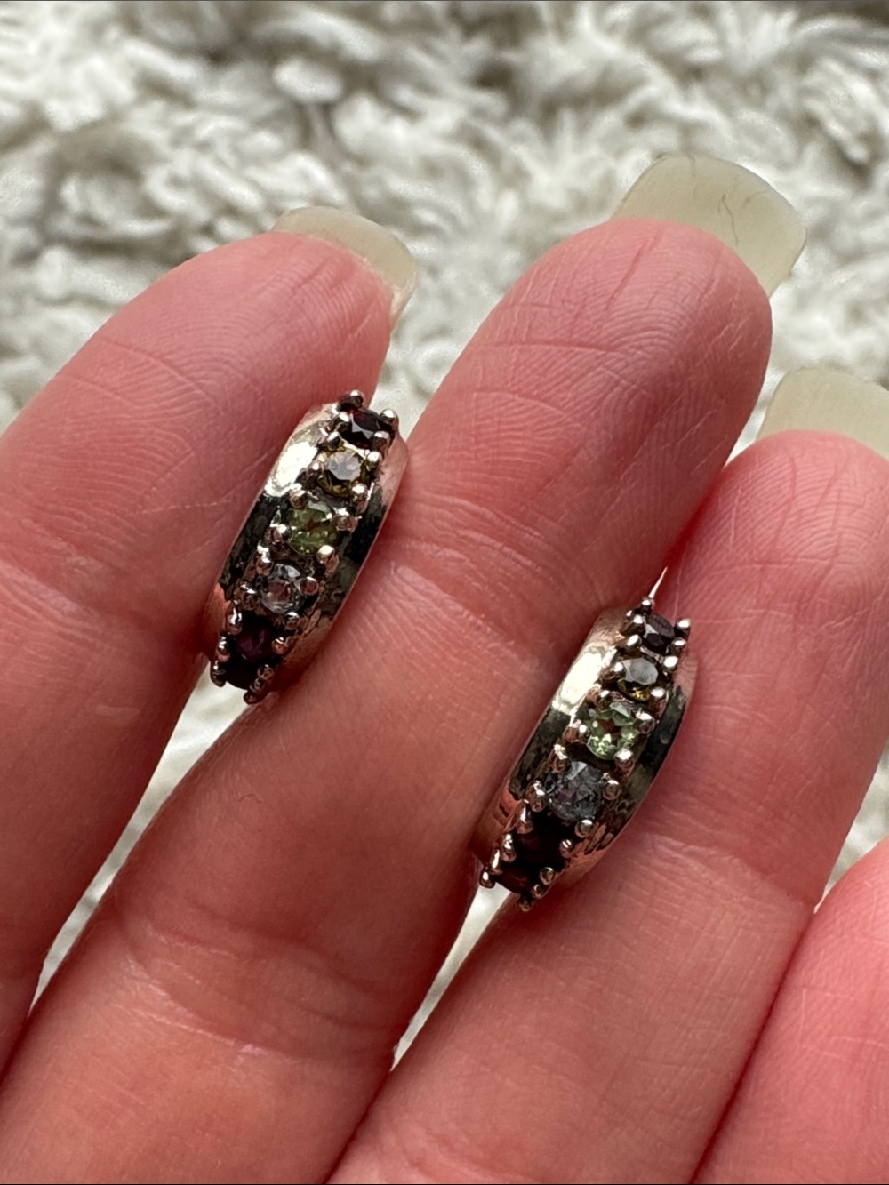 Sterling Silver Rainbow Colored Gem Huggie Hoops